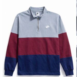 Nike Club 1/4 Fleece Quarter Zip Pullover Mens Zip Blue Burgundy